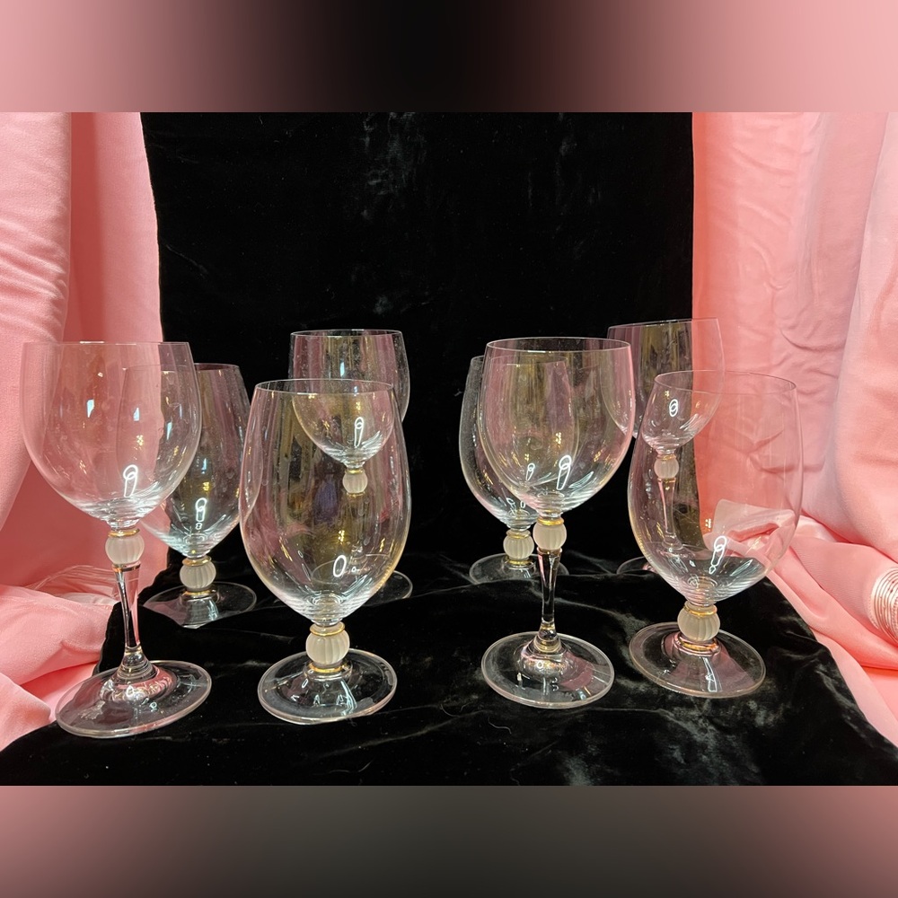 Elegant Gorham Wine Water China Glass Set Frosted and Gold ball Retired Vintage